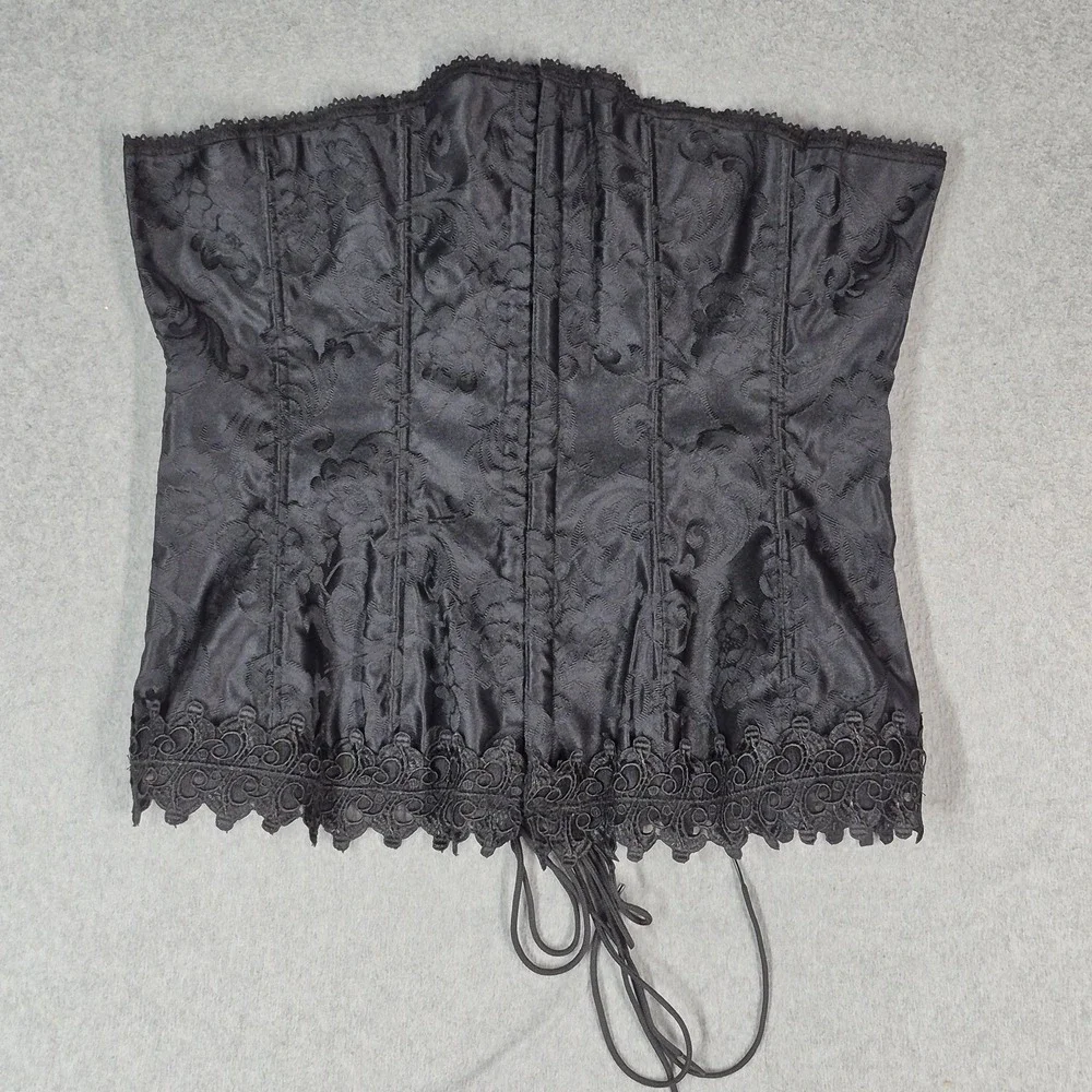 Frederick's Of Hollywood Women Corset 36 Black Floral Victorian Lace